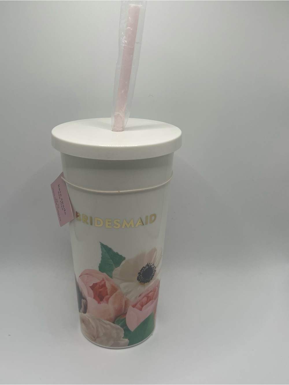 Bridesmaid Floral Tumbler with Straw - Pink, White, Green- Kate Spade